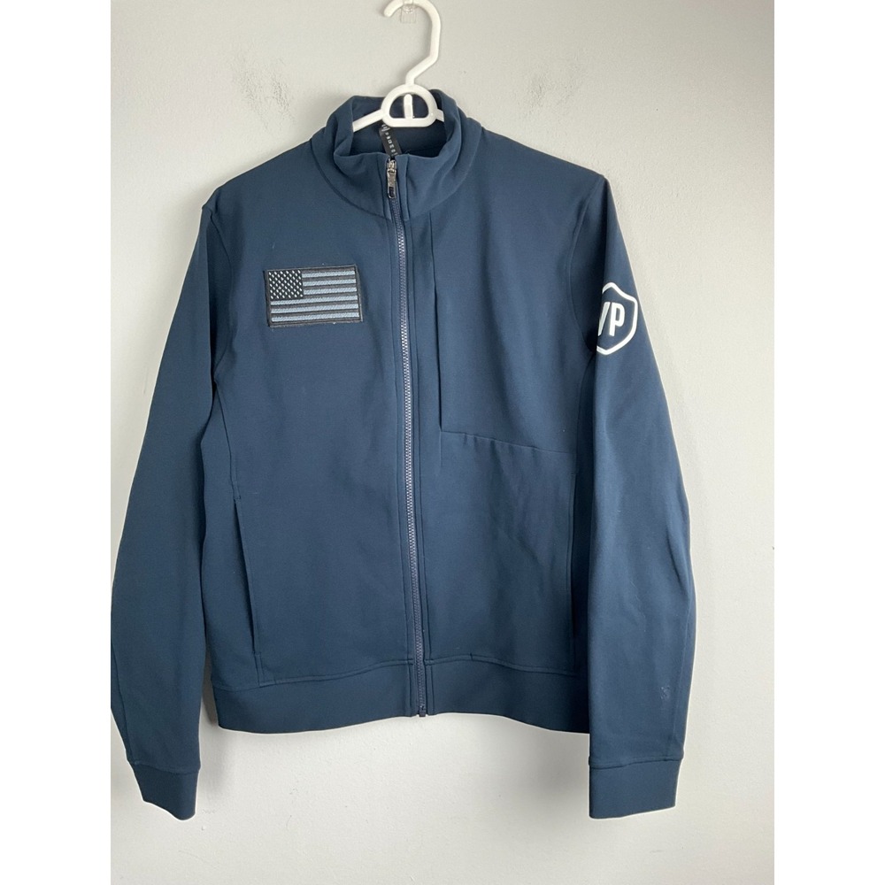 Lululemon Men's Full Zip Jacket Medium Blue VP Logo USA Flag Patch Athletic